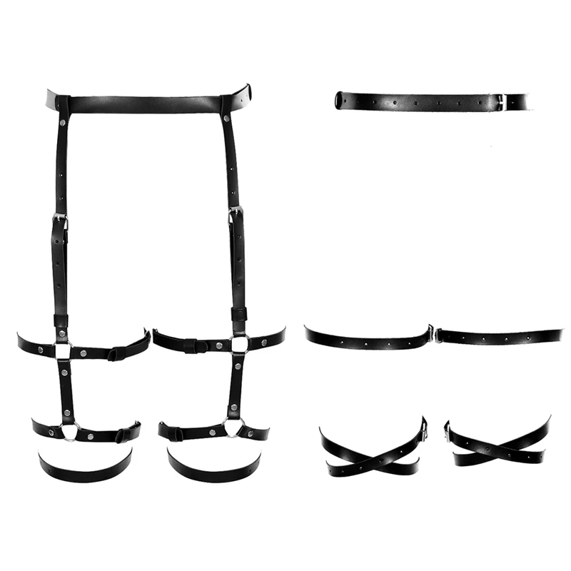 

Women's Leather Leg Straps Sexy Ladies Restraint Waist Harness Stockings Suspenders Goth Punk Style Belt Club Wear