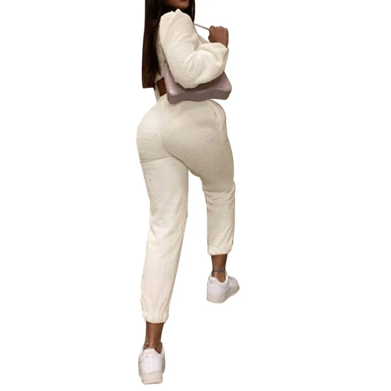 

Women Two-piece Thermal Clothes Set, Warm Soft Solid Color Long Sleeve Square Collar Crop Tops and Pants Autumn Winter