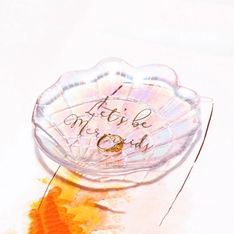 Newly Colorful Glass Tray Snack Shell Holder Manicure Craft Decoration Photography Props Jewelry Organizer | Дом и сад