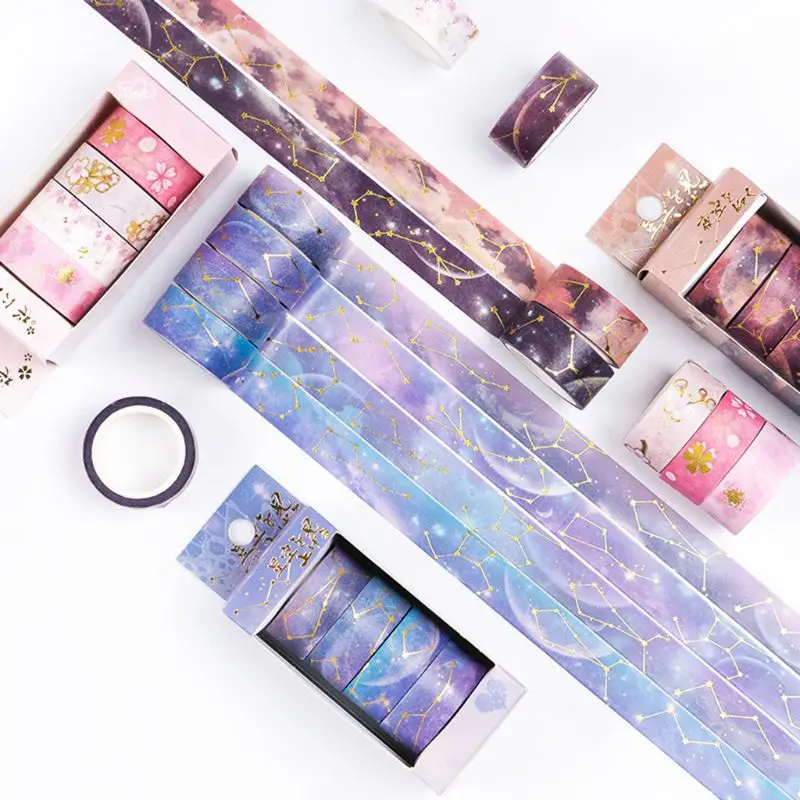 

4 Rolls Adhesive Masking Tape Star Sky Cherry Blossoms Washi Adhesive Tape DIY Scrapbooking Sticker Stationery School Supply