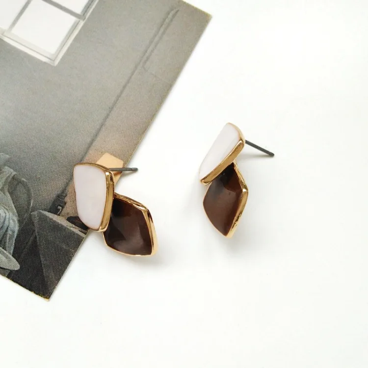 Stud White Brown Простые синие квадратные клипсы с узором, винтажные женские украшения, серьги - Окраска металла: Stud White Brown