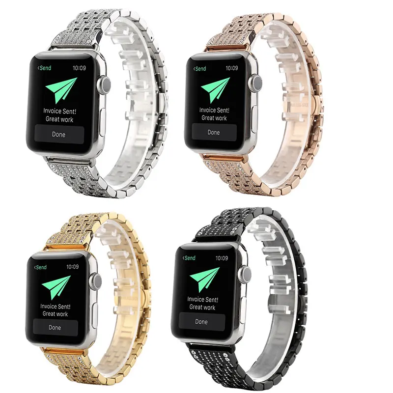 Нержавеющая сталь Алмазный кристалл для Apple Watch 5 4 3 2 1 42 38 мм металлический блестящий браслет iwatch 1 2 3 4