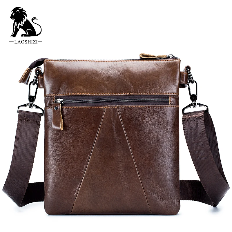 LAOSHIZI Men's Bags Nappa Leather Shoulder Messenger Bag Crossbody Bag Zipper Daily Office & Career Messenger Bag