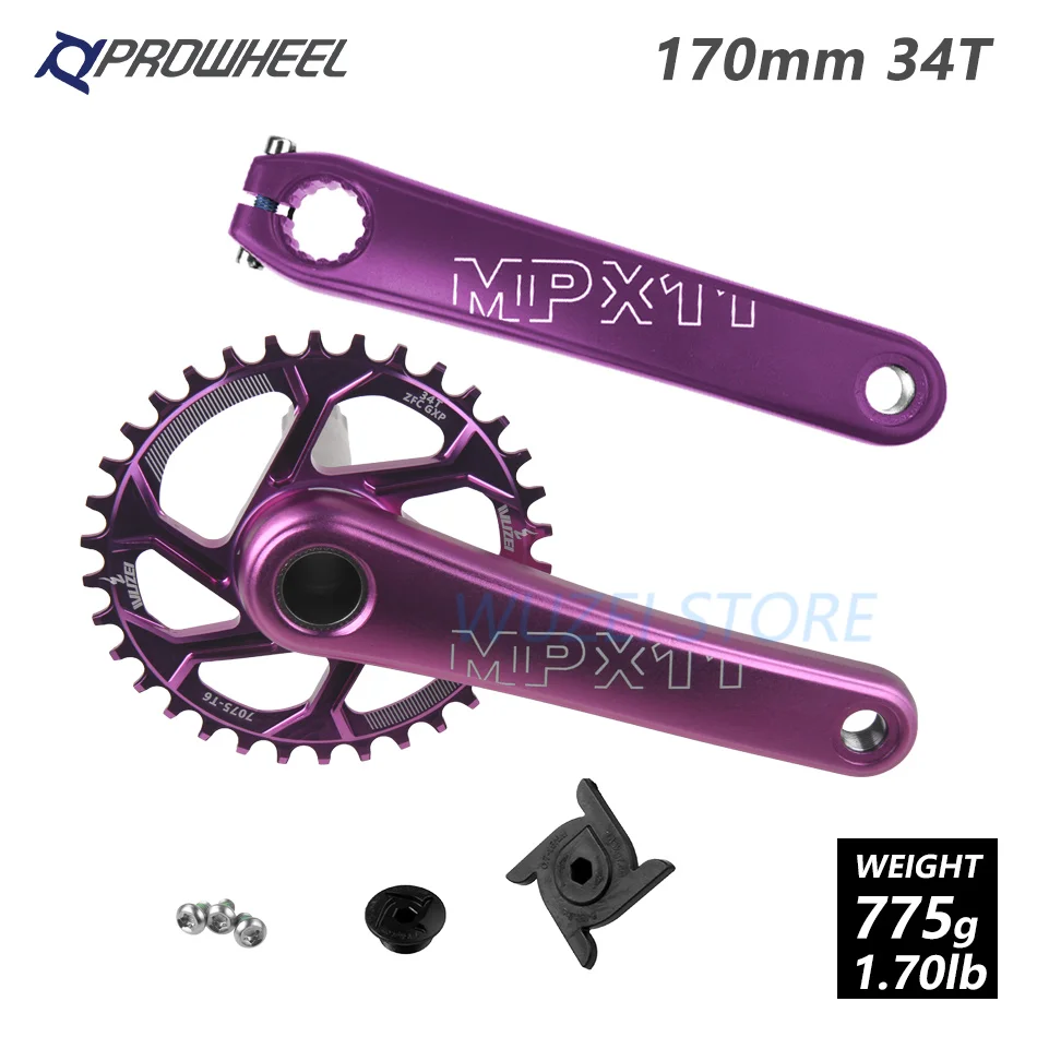 170mm Purple 34T PROWHEEL MPX11 шатун для горного велосипеда 170 мм кривошипная Звездочка алюминиевый сплав mtb части велосипеда для SRAM GXP XX1 X9 XO X01 - Цвет: 170mm Purple 34T