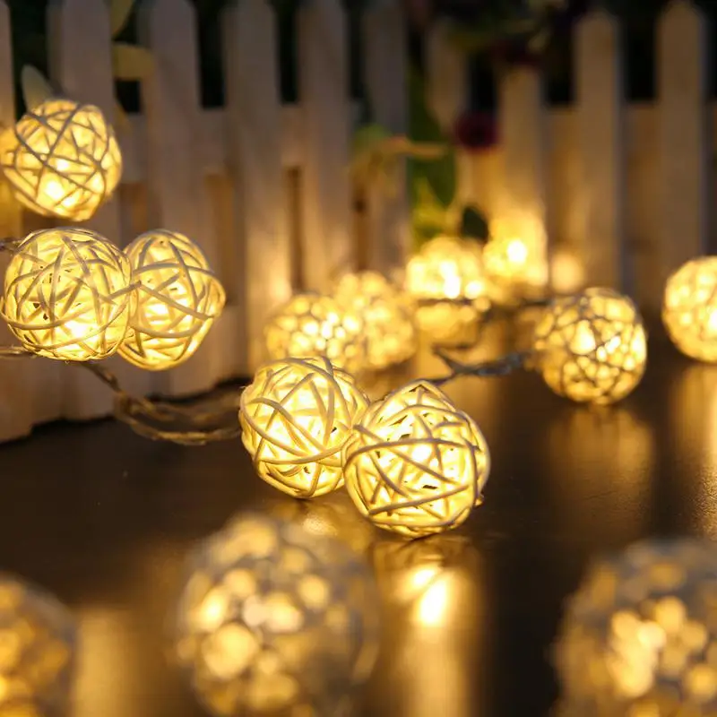 

10/20LED Rattan Ball Festoon Led String Lights Christmas Lights for Room Wedding Decoration Battery Powered Garland Fairy Lights