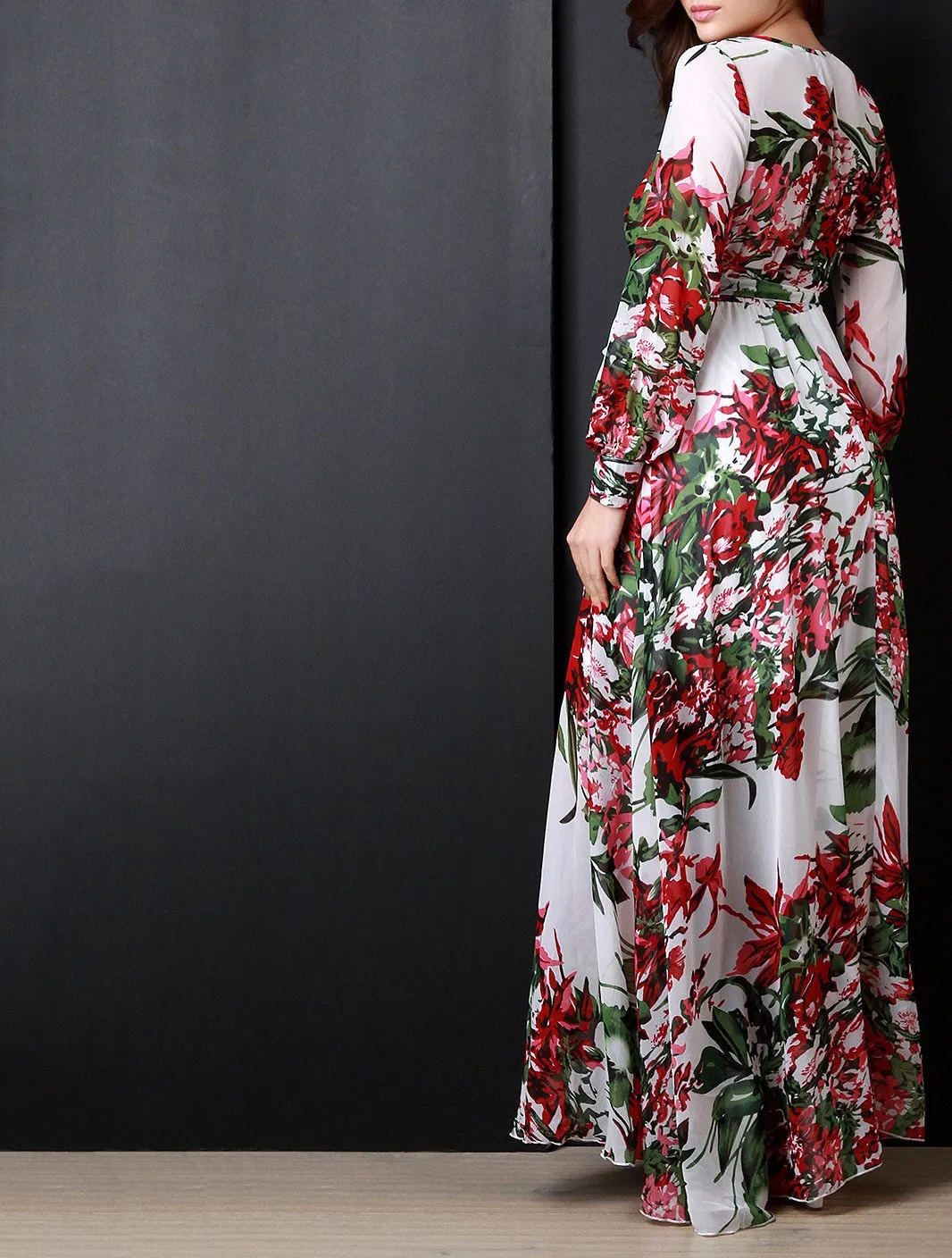 Женское Плиссированное шифоновое платье с длинным рукавом и цветочным принтом