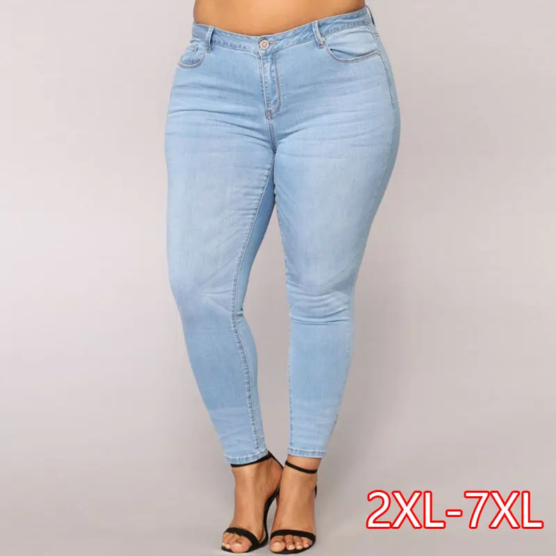 Женские джинсы размера плюс с высокой талией обтягивающие узкие синие джинсовые