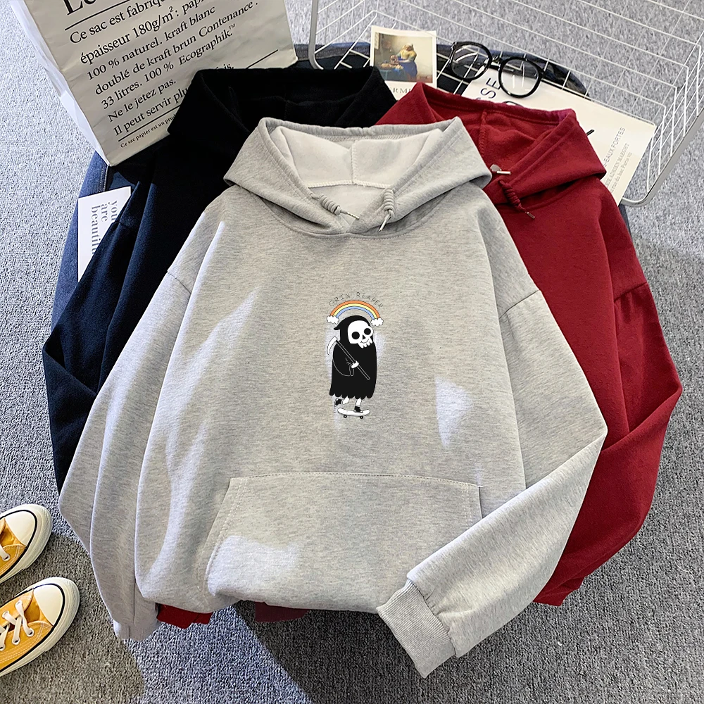 Skeleton Skateboard Sweatshirt Cotton Vintage Winter Sweetshirt Pullover Sweatshirt Punk Harajuku Clothing Womens Loose Hoodies