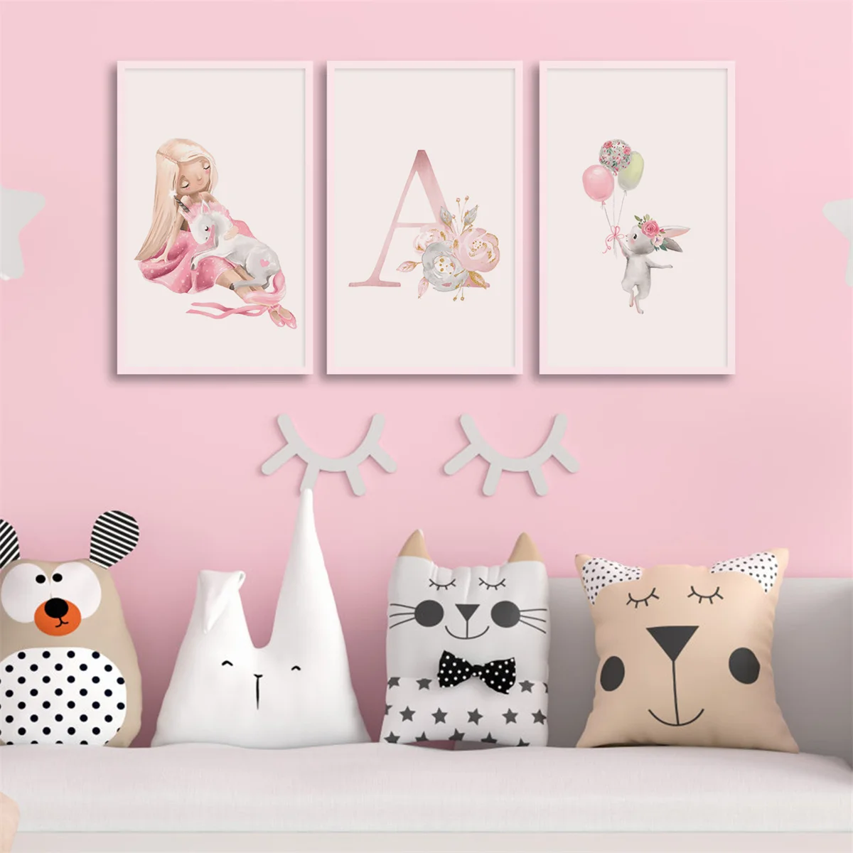 

Personalized Poster Pink Flowers Letter Canvas Painting Girl Horse Rabbit Wall Art Picture Nursery Print Picture Baby Room Decor