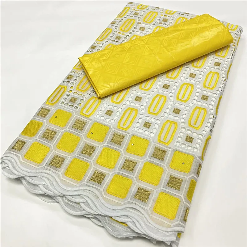 

2.5+2.5 Yards High Quality African Dry Cotton Lace Fabric Embroidery Swiss Voile Lace And Basin Riche Cotton Dress Material