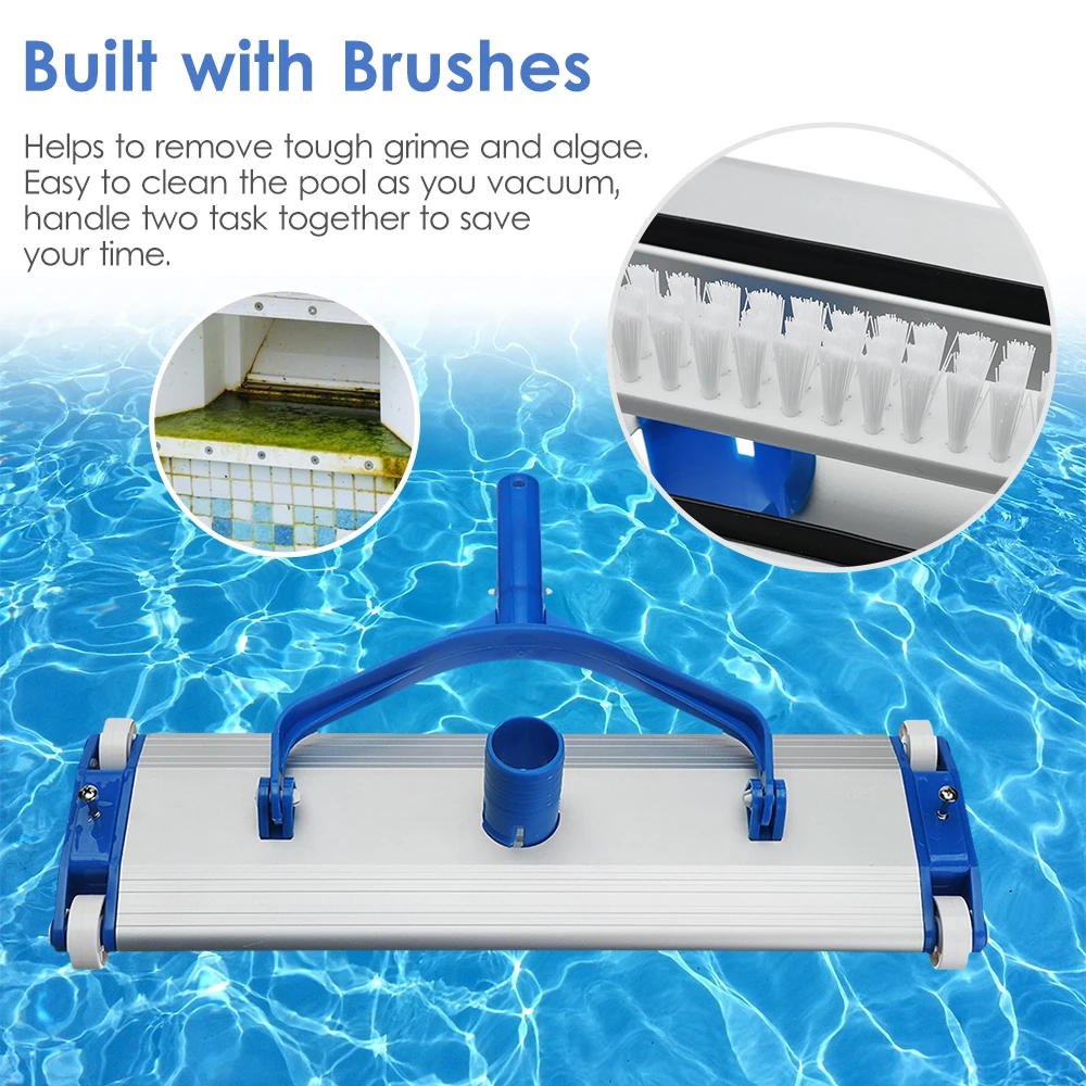 

Alluminum Alloy Pool Vacuum Head Flexible Vacuum Brush Head Spa Vinyl Pool Vacuum Attachment with Wheels and Brushes