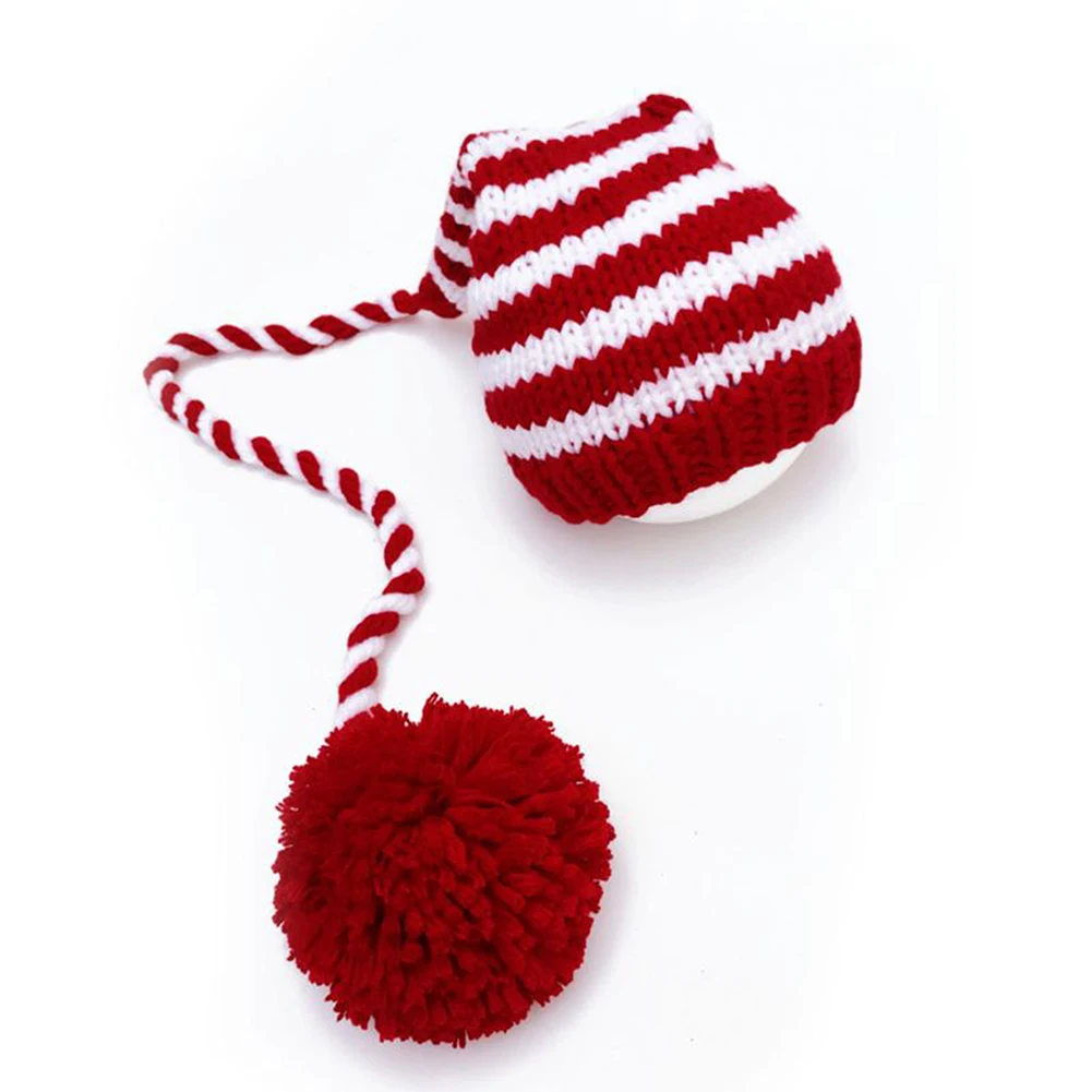 

Baby Winter knitting Long Tails Hat Christmas Newborn Boy Girls Photography Props Stripe Crochet Baby Hats Props For Photography