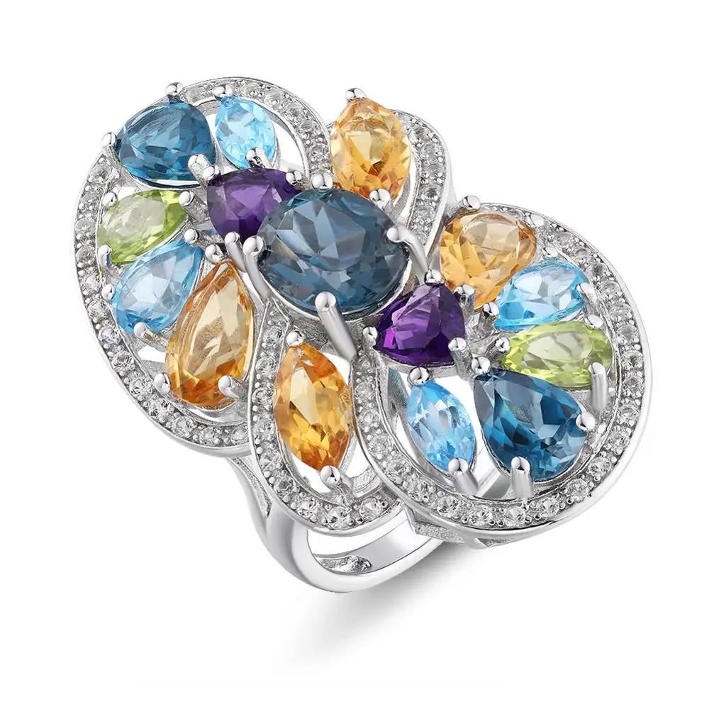 Promo GZ ZONGFA New Design Blue Topaz Amethyst Gem Handmade 925 Sterling Silver Rings Women Fine Jewelry