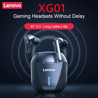 lenovo xg01 tws earphones wireless bluetooth 5 0 gaming headsets hifi sound built in mic earbuds with led light