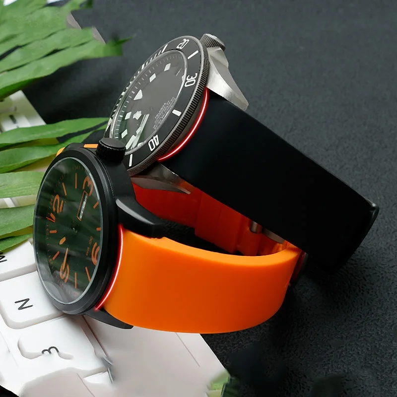 

20mm 22mm Elbow Watch Strap Watch Accessories Rubber Strap for Men's and Women's Sports Waterproof Strap