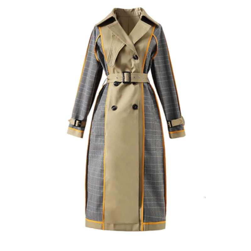 LANMREM женский отложной воротник свободный длинный рукав пэчворк широкий Тренч