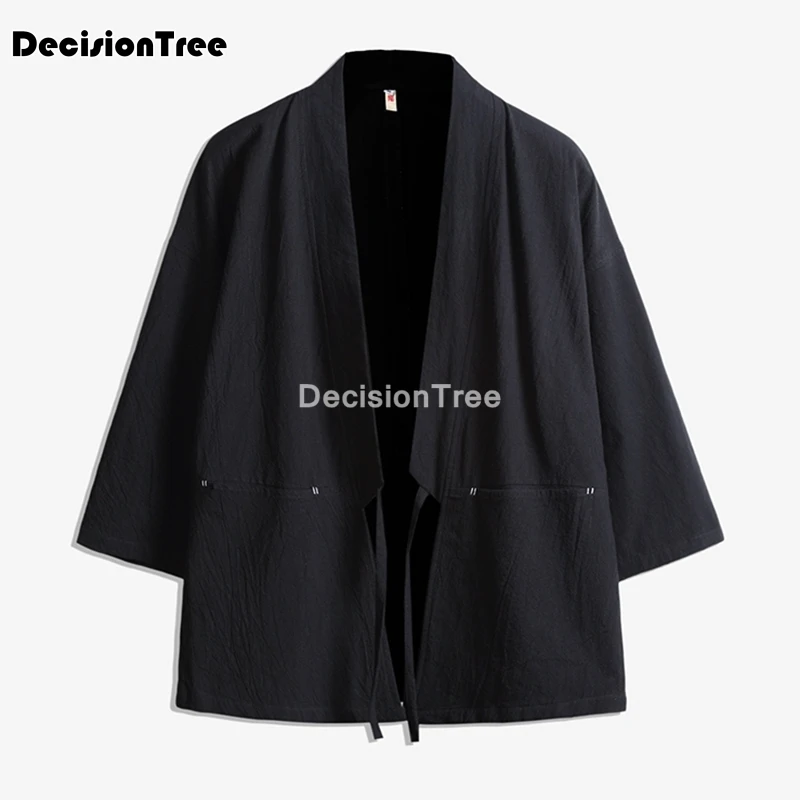Кимоно мужское в японском стиле Харадзюку кардиган длинный черный большие