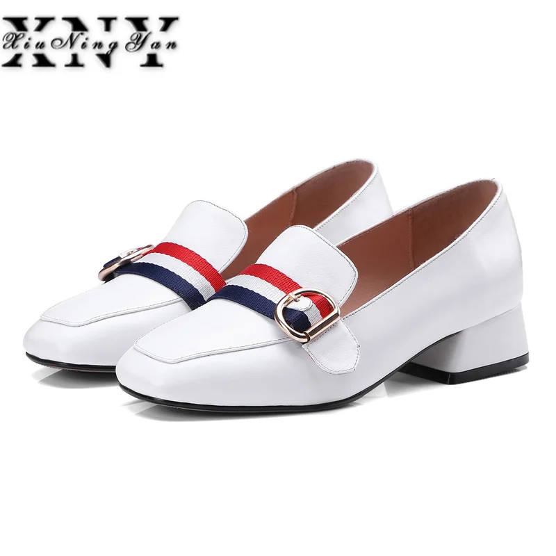 Xingningyan ручной работы Туфли без каблуков из натуральной кожи квадратный носок