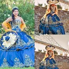 Мексиканское quinceaera роскошные детали с золотой вышивкой Quinceanera 2019 платье для бала-маскарада Королевское синее милое 16 девушек выпускной