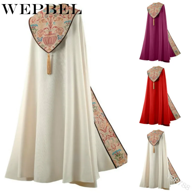 

WEPBEL Medieval Cloak Men Women Vintage Reenactments Fairs Royal Style Halloween Stage Costume Vintage Long Cape