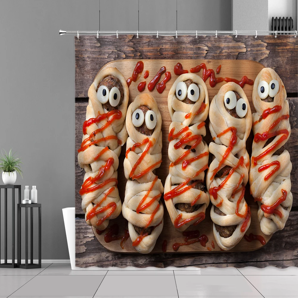 

Kitchen Decoration Curtains Vegetables Fruits Wood Grain Printing Waterproof Shower Curtain Bath Screen Home Decor With Hooks