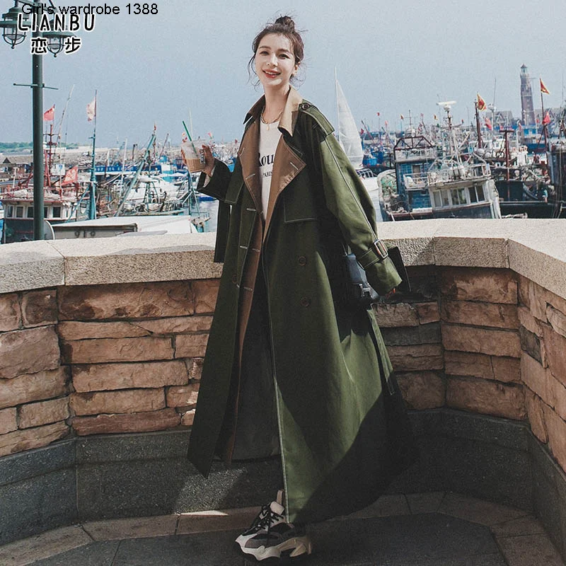 

Женская ветровка средней длины, из двух частей, армейского зеленого цвета, осень 2020