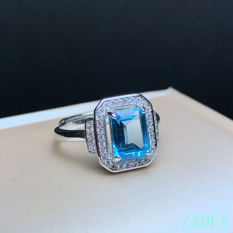 

2022 Newest Blue Topaz Ring 6x8MM Natural Gemstone Fine Jewelry for Women Jewelry Anniversary Gift Real 925 Sterling Silver