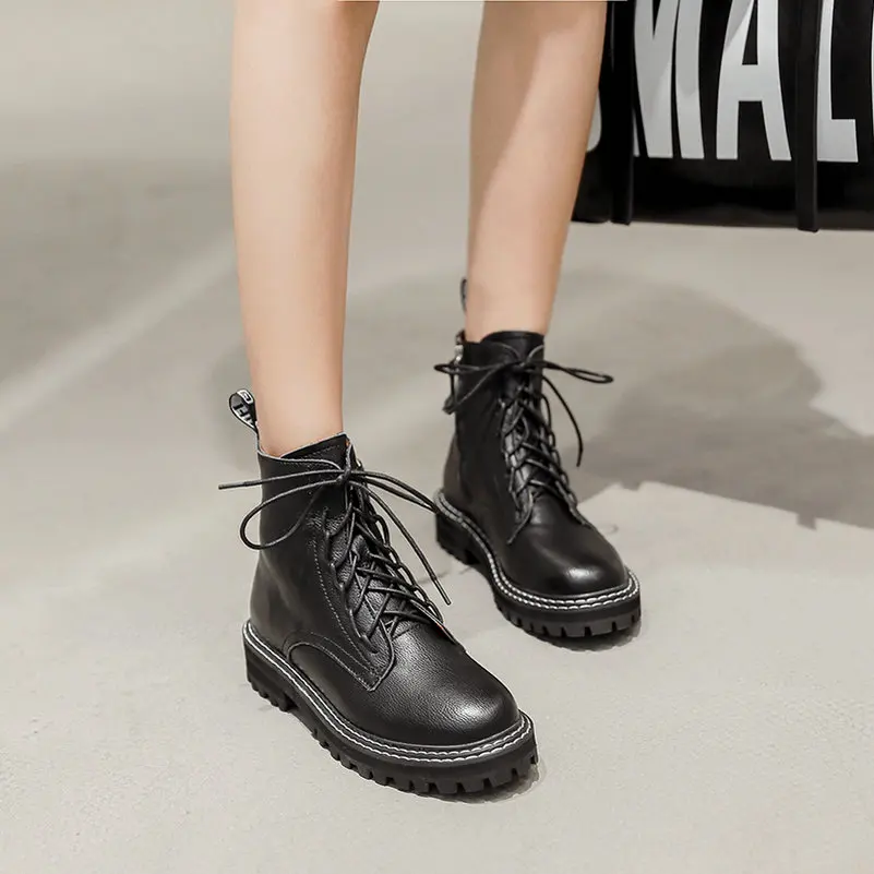 Женские ботильоны из натуральной кожи taslynn зимние мотоциклетные ботинки с