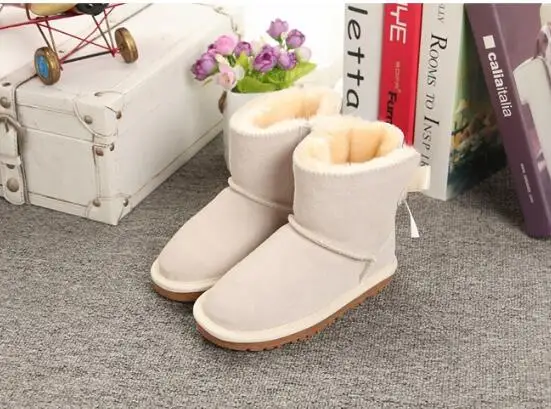 5062 Beige Брендовые Новые теплые зимние ботинки для девочек, зимняя детская обувь, ботинки для девочек, кожаные ботинки с бантом для детей, зимняя обувь - Цвет: 5062 Beige