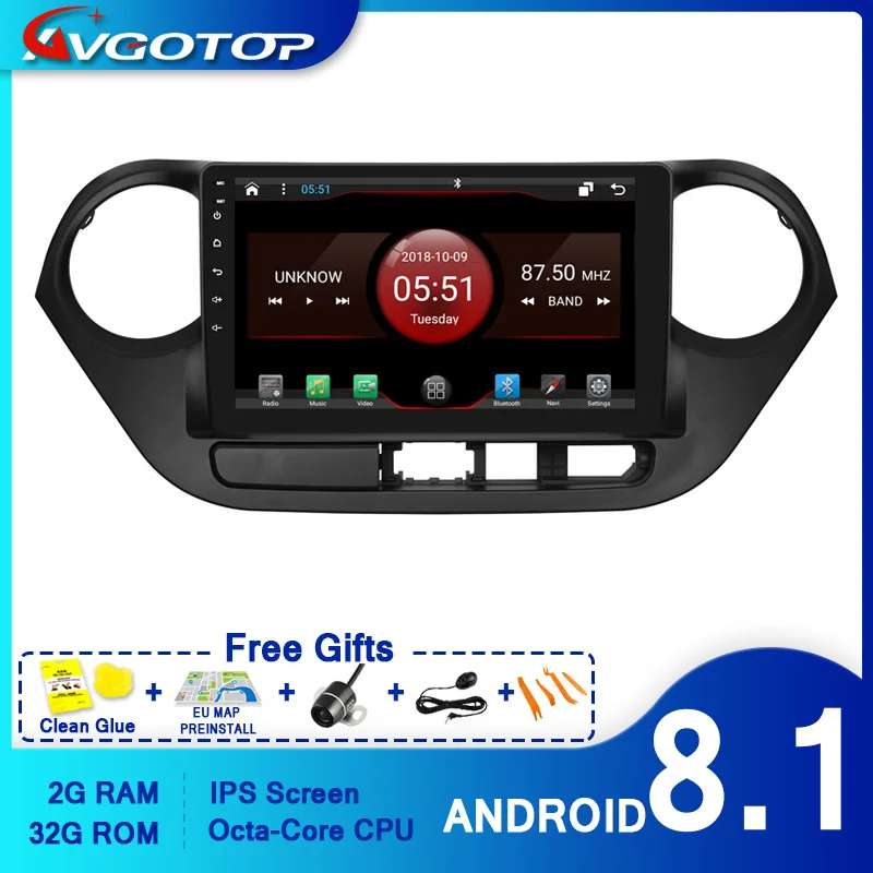 AVGOTOP автомобильный dvd-плеер GPS Android 10 для HYUNDAI i10(LHD) мультимедийный навигационный