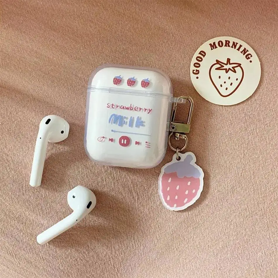 Soft TPU Clear Earphone Case For AirPods 2/1 Case Cute Cartoon Strawberry Earphones Shell For AirPods Pro 3 Cover with Keychain