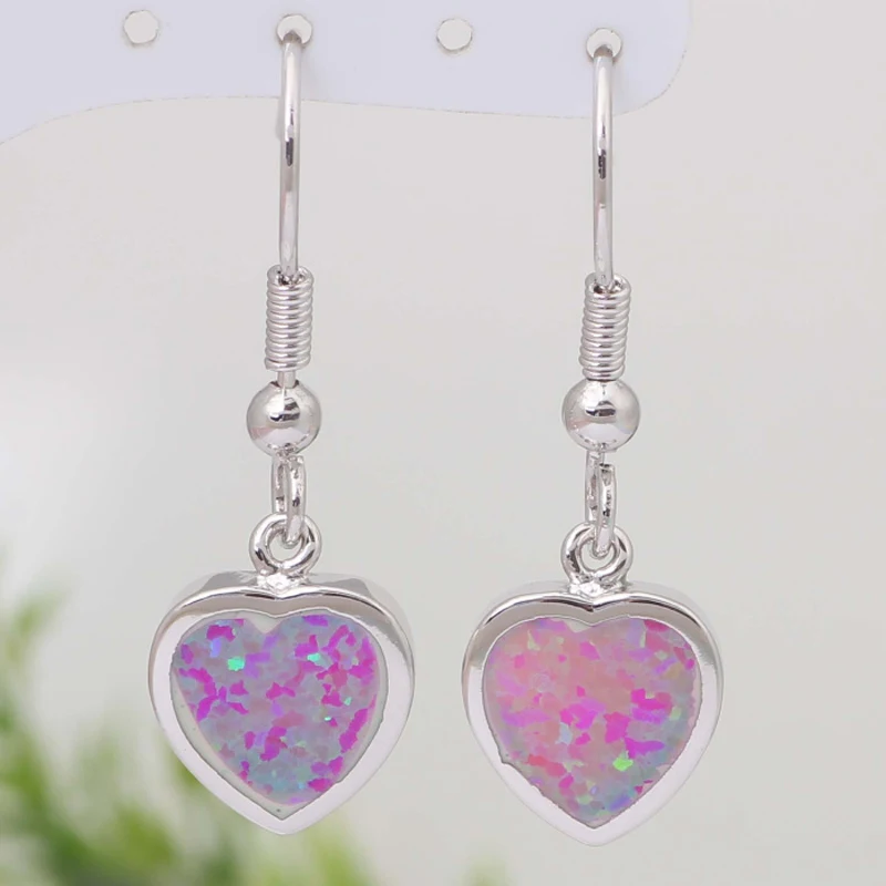 Подарок на любовь уникальный дизайн сердце розовые опаловые серьги серебряные