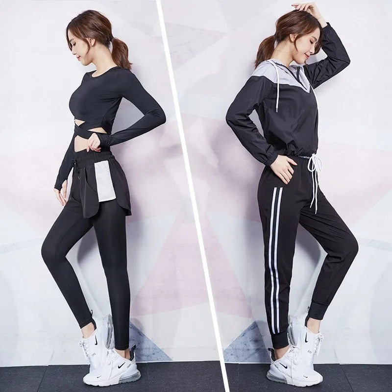 Vansydical Sport Suit for Women Yoga Jogging Sexy Exposed navel Shirt 2 in 1 Leggings Crop Top Sets Female Running Suit