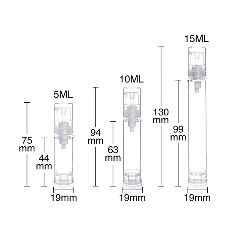 

travelling cosmetic packaging 1pc 5/10/15ml Empty airless pump plastic bottles vacuum pressure emulsion with lotion pump on