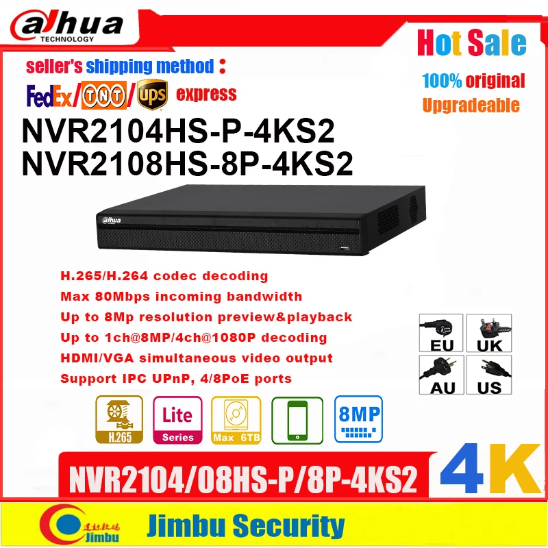 Видеорегистратор Dahua NVR 4K NVR2108HS-8P-4KS2 8POE 8CH NVR2104HS-P-4KS2 4POE 4CH H.265 H.264 видеорегистратор с