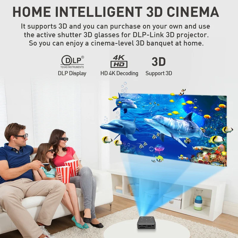 WZATCO T11 DLP 3D проектор карманный мини HD Android 9 0 для Full 1080P MAX 4K WIFI мобильный