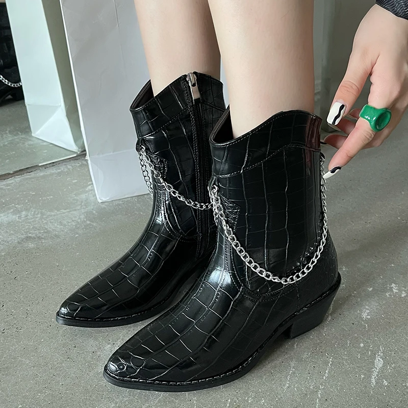 

Big Size Women's Martin Boots Western High Heels Rubber Boots Shoes For Women 2021 Winter Pointed Toe Ladies Female Shoes