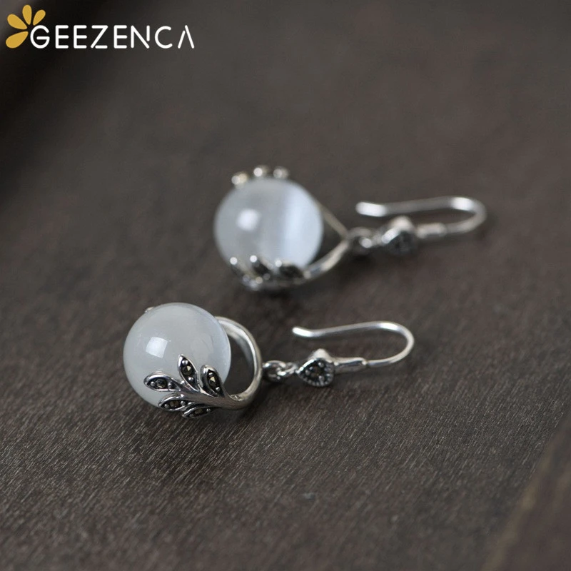 

Trendy Vintage 925 Sterling Silver Thai Marcasite Leaf Opal Drop Earrings Fine Jewelry For Women Designer Earring Party Gift