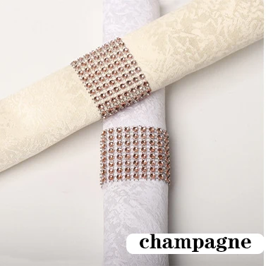 champagne 6 шт., кольца для салфеток, стулья, пряжки, вечерние свадебные украшения, блестящие украшения, банты со стразами, держатель для салфеток ручной работы - Цвет: champagne