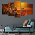 5 шт., декоративные модульные плакаты на холсте с изображением Льва на закате
