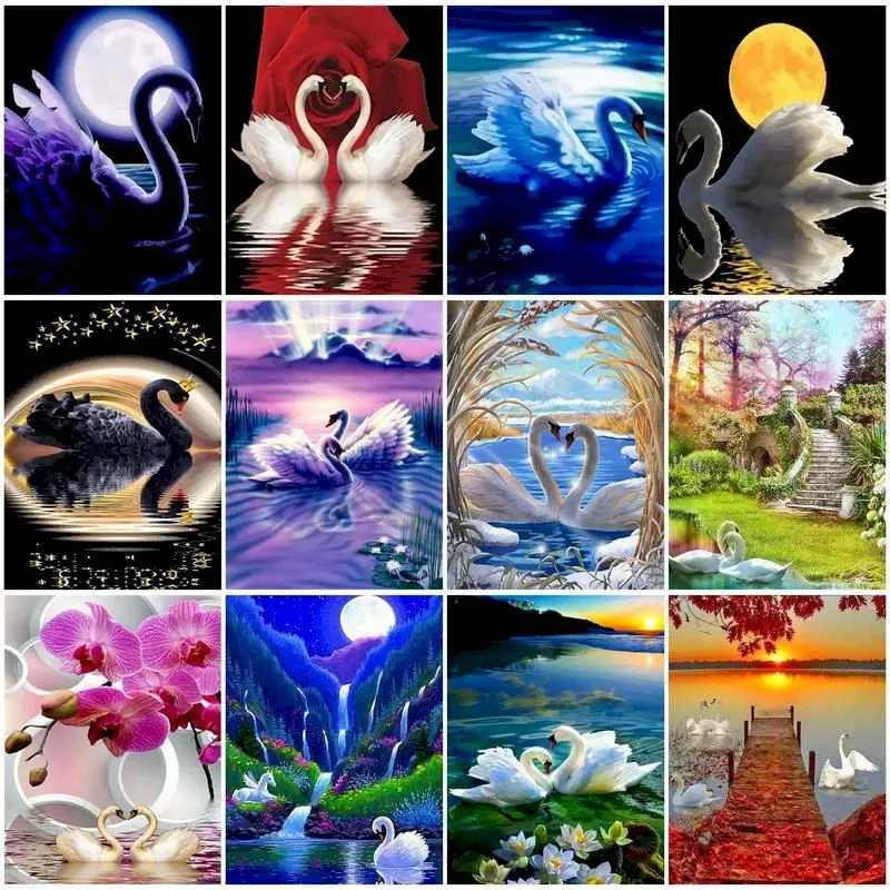 

DIY Oil Paint By Numbers Swan Digital Painting By Number Crafts Animal Wall Art Canvas Acrylic Paint Gift Home Decor Picture Kit