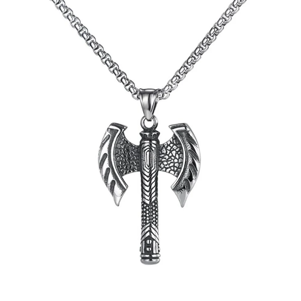 

Stainless Steel Punk Rock Viking Vintage Men Axe Pendant Necklace Jewelry Gift For Him with Chain