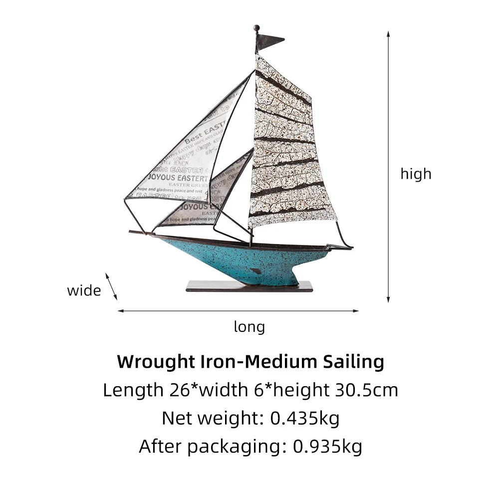 

Nordic Sailboat Model Ornaments Wrought iron Retro Home Decor Accessories Creative Mediterranean Style Accessory for Living Room