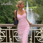 Женское длинное платье в стиле бохо ArtSu, розовое облегающее Сетчатое платье с V-образным вырезом, Пляжное кружевное богемное платье для вечерние ринки и клуба, DR52498, на лето