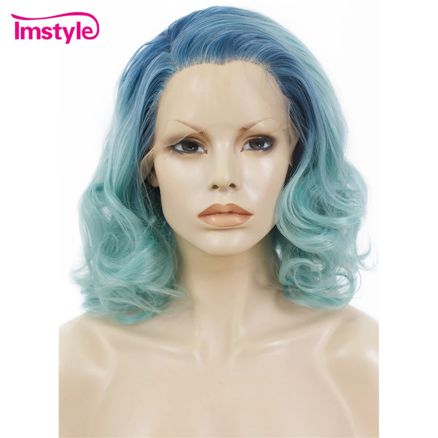 Imstyle зеленый парик коротких синтетических Синтетические волосы на кружеве