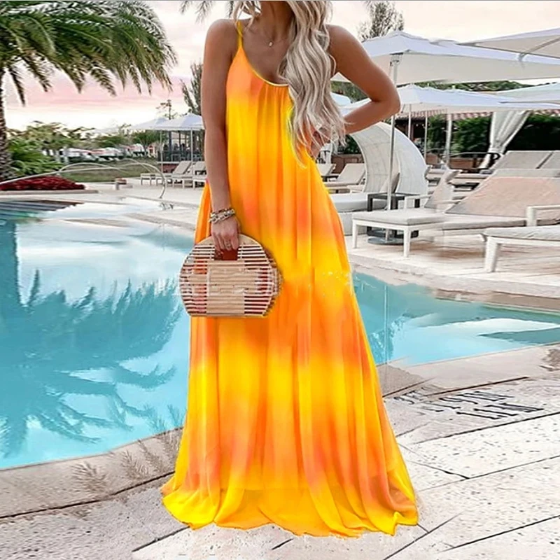 Новые летние женские с круглым вырезом спагетти ремень шифоновое платье