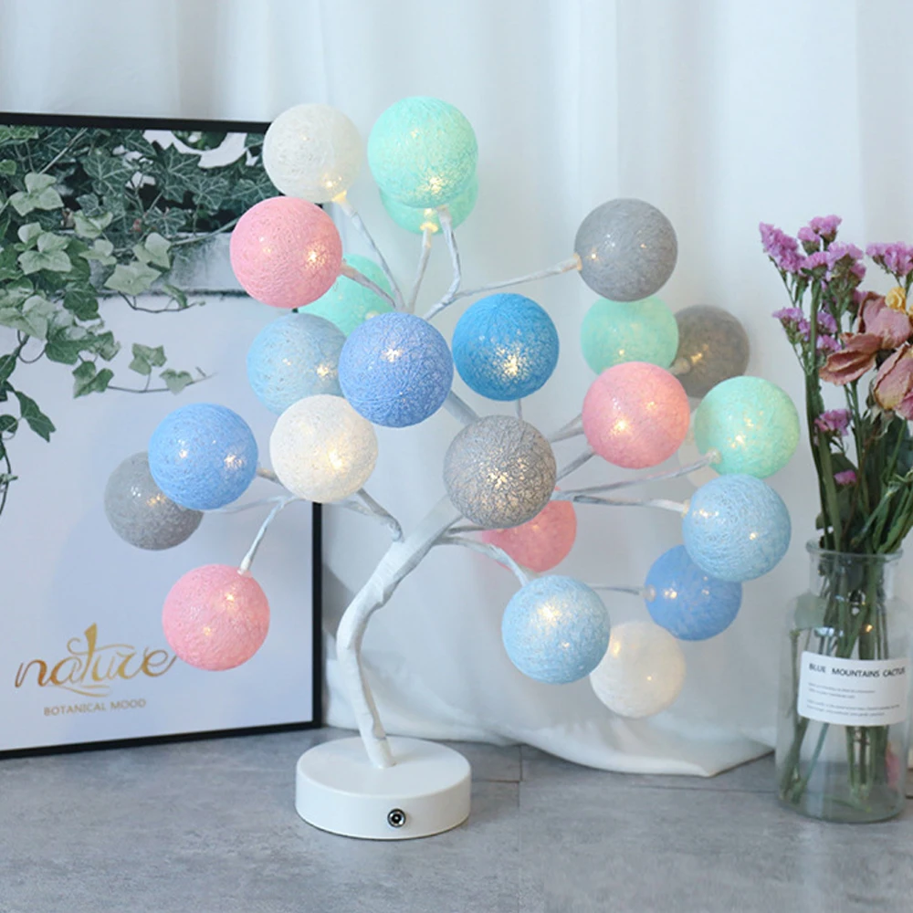 

Настольная USB-лампа на батарейках, украшения для рождественской елки, сказочные огни, светодиодная гирлянда с хлопковым шариком, светящаяся...