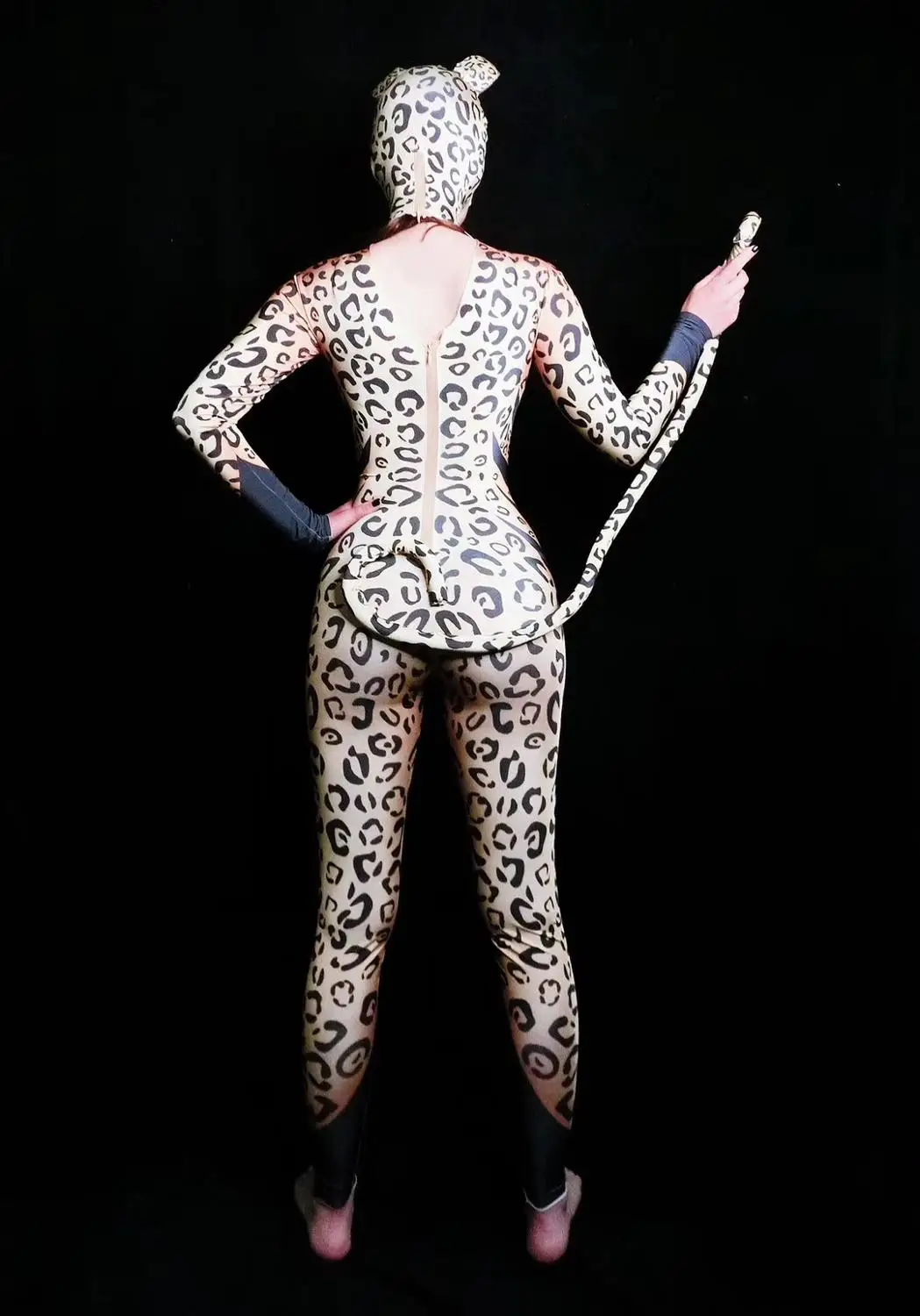 

Halloween Party Women Cosplay Costume Leopard Printed Cat Role Performance Masked Jumpsuit Bar Club Dancer Show Stage Dance Wear