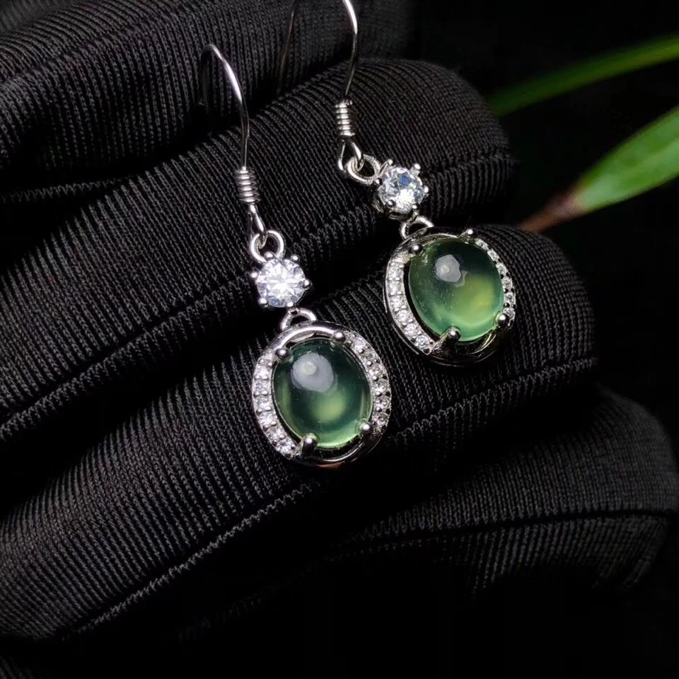 Серьги и ожерелье из натурального преннита виноградного цвета с крючком