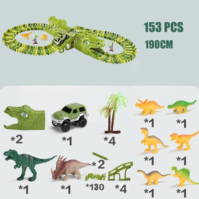 

Dinosaur Railway Toy Car Magical track accessories Educational Bend Flexible Race Track Flash Light Car Toys For Children Boys